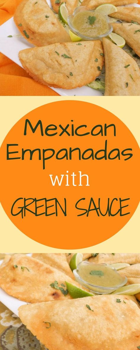 These Mexican Empanadas are delicious. Made with ground pork seasoned with garlic cloves, onions and tomato sauce and served with a delicious green sauce/salsa verde. #empanadas #mexicanempanadas #greensauce #salsaverde #mexicanfood #comidamexicana | mexicanappetizersandmore.com Green Sauce For Empanadas, Shrimp Empanadas, Mexican Empanadas, Pork Seasoning, Mexican Appetizers, South African Recipes, Green Sauce, Mexican Food Recipes Authentic, Salsa Verde