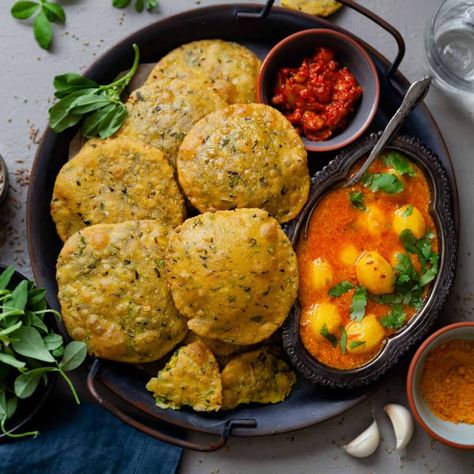 Methi Poori Recipe, Methi Puri Recipe, Puri Recipes, Fenugreek Leaves, Whole Wheat Flour, Indian Recipes, Whole Wheat, Wheat Flour, Indian Food