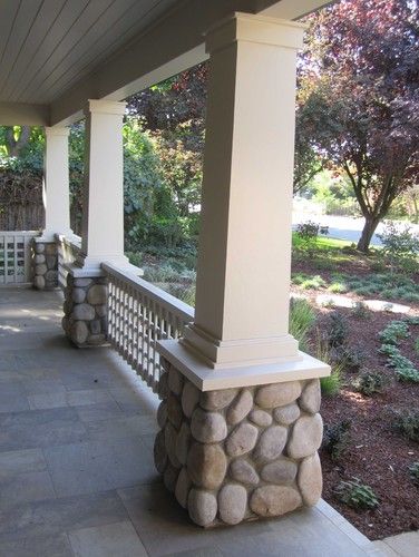 Front Porch Pillars, Craftsman Columns, Front Porch Stone, Porch Pillars, Craftsman Porch, Front Porch Columns, Stone Porches, Traditional Porch, Porch Design Ideas