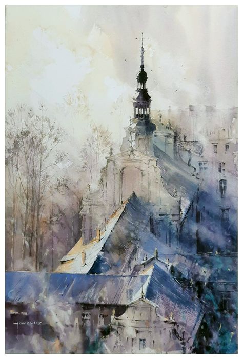 Michał Jasiewicz Michal Jasiewicz, Hannah Woodman, Chien Chung Wei, Watercolor Art Landscape, Watercolor Architecture, Watercolor Tips, Andrew Wyeth, Watercolor Artists, Cool Landscapes