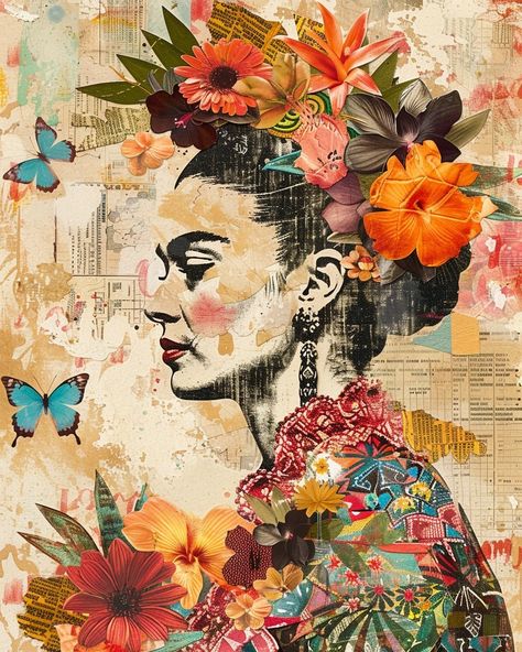 Collage - Set #3 Collages celebrating Frida Kahlo with tropical hues in a kaleidoscope of colors.🎨 ✂️ Collage | #AIMarchArt2024 Hosted by @monai_art | March 12, 2024 ✂️ #aiartwork #artificialintelligence #digitalpainting #midjourneyart #midjourneycommunity #aiart #aiartist #digitalart #generativeart #newmediaart #aiartists #artoftheday #aiartcommunity #artbywomen #artedigital #artegenerativa #artgallery #fridakahlo #collage #bohostyle #digitalcollage Frida Khaki Art, Frida Kahlo Abstract Art, Frida Kahlo Inspired Art, Abstract Collage Art, Frida Kahlo Artwork, Portraiture Artist, Anime Canvas Painting, Frida Art, Abstract Art Painting Techniques