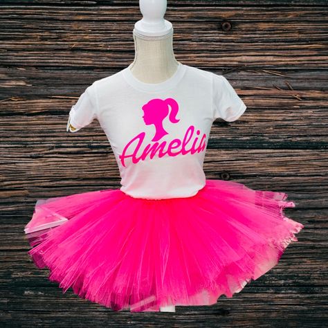 These Are Made To Order I Have Multiple Sizing Options Available Please Be Sure To Include Your Child’s Name On Your Order For The Shirt Birthday Barbie Theme, Pink Tutu Outfit, Doll Tutu, Kid Birthday Outfits, Barbie Fits, Barbie Party Ideas, 2nd Birthday Party For Girl, Barbie Theme Party, Birthday Barbie