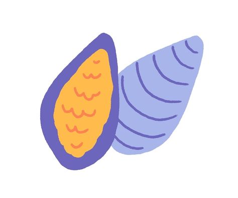 Mussels Illustration, Mussel Shell, Flat Vector Illustration, Doodle Style, Flat Vector, Sea Food, Design Graphique, Vector Photo, School Projects