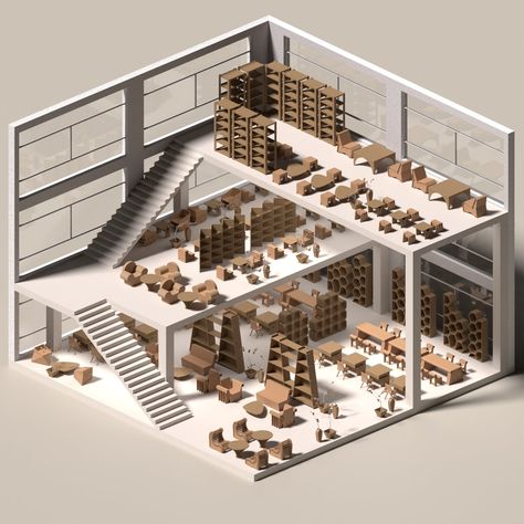 3D Model Cardboard Library PNG - Toffu Co Small Library Design, Public Library Design, Models Architecture, Library Plan, Architecture Drawing Presentation, Aesthetic Architecture, Concept Models Architecture, Architecture Portfolio Design, Kindergarten Design