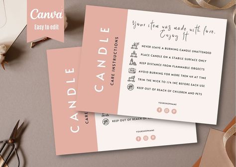 Soy Candle Making Business, Candle Small Business, Candle Instructions, Visit Cards, Candle Care Card, Candle Printable, Colors Background, Candle Making Business, Bookkeeping Templates