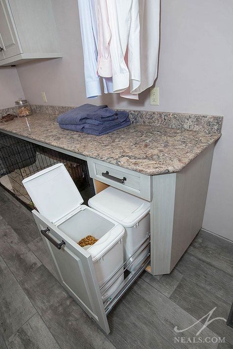 Pull Out Dog Food Cabinet, Dog Food Pull Out Cabinet, Pull Out Dog Food Storage, Dog Food Storage Cabinet, Cat Food Storage Ideas, Dog Food Cabinet, Pet Cabinet, Arctic Entry, Dog Food Storage Ideas