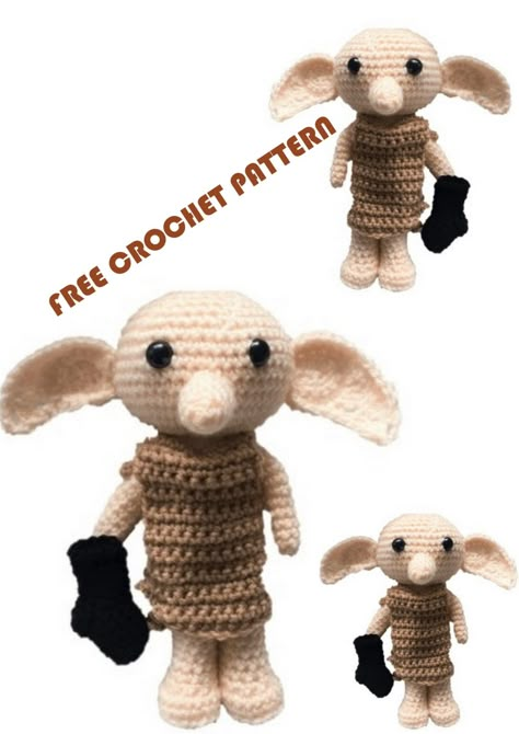 Amigurumi Dobby Free Crochet Pattern - crochet.amgurum.com Amigurumi Baba, Baby Haken, Dobby Harry, Free Dobby, Harry Potter Crochet, Finally Free, Dobby Harry Potter, Crochet Daisy, Elf House