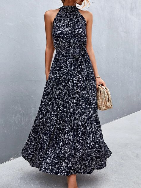 Self Tie Polka Dot Maxi Halter Dress | SHEIN USA Maxi Halter Dress, Plus Size Summer Fashion, Polka Dot Maxi Dresses, Maxi Dress Outfit, Dress Alterations, Wardrobe Outfits, Evening Dresses Elegant, Stylish Clothes For Women, Women Long Dresses