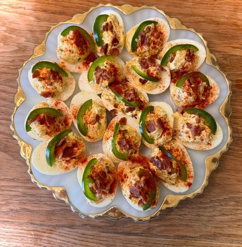 Jalapeño Popper Deviled Eggs Roasted Red Pepper Deviled Eggs, Jalepeno Popper Devil Eggs, Blackened Shrimp Deviled Eggs, Bacon Guacamole Deviled Eggs, Jalepeno Delived Eggs, Deviled Eggs Recipe, Jalapeno Poppers, Hard Boiled Eggs, Deviled Eggs