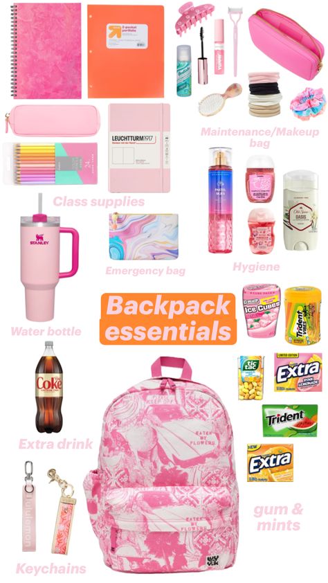 #myfirstshuffle #pink #backpack #school #schoolinspo #preppy #pinkaesthetic 5th Grade Essentials, Middle School Backpack, Preppy School Bag, Extra Gum, School Backpack Essentials, What's In My Backpack, Preppy Essentials, Lilly Pulitzer Outfits, Cute Middle School Outfits