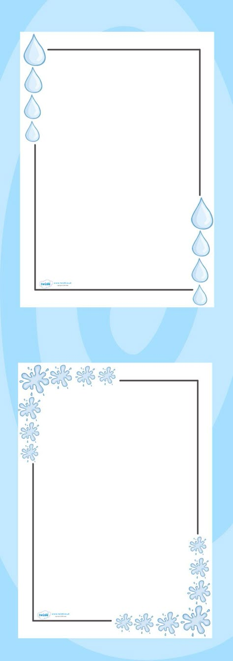 Twinkl Resources >> Water Page Borders  >> Classroom printables for Pre-School, Kindergarten, Elementary School and beyond! Topics, Water, Printable Writing Paper, Borders Water Border Design, Page Boarders, Boarders Designs For Projects, File Decoration Ideas, Front Page Design, Bond Paper Design, Paper Art Design, Colorful Borders Design, School Creative