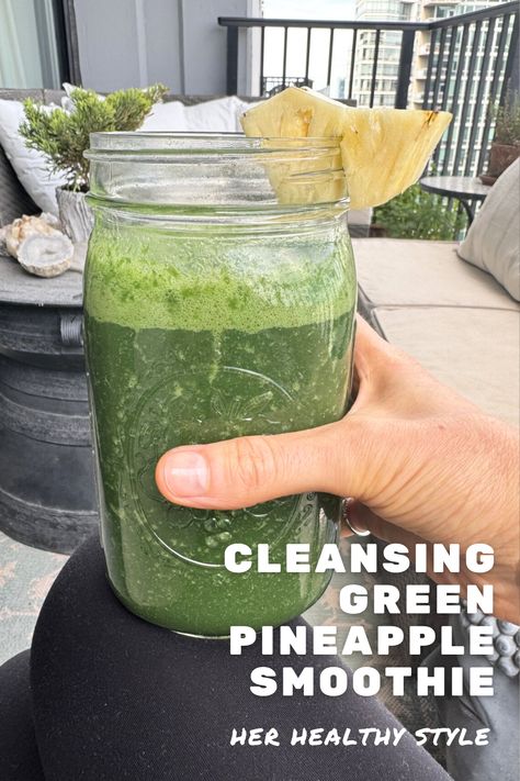 Cleansing Green Pineapple Smoothie | her healthy style Smoothie Recipes Flat Belly, 369 Cleanse, Pineapple Smoothie Healthy, Heavy Metal Detox Smoothie, Metal Detox Smoothie, Heavy Metal Detoxification, Celery Juice Recipe, Liver Rescue, Glowing Green Smoothie