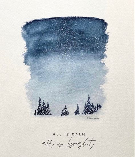 Simple Winter Watercolor Paintings, Easy Watercolor Paintings Christmas, Christmas Watercolor Cards Simple, Simple Winter Paintings, Watercolor Art Christmas Cards, Easy Winter Watercolor, Watercolour Snowflakes, Pre K Art Activities, Easy Winter Paintings For Beginners