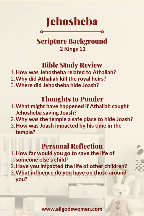 Jehosheba Bible study Movies For Women, Woman Of The Bible, Bible Character Study, Bible Study Questions, Women's Bible Study, Women In The Bible, Bible Trivia, Womens Bible, Daughter Of King