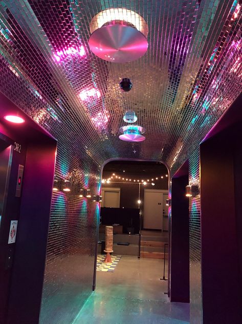 Disco Basement, Barbie Hotel, Teen Basement, Disco Room, Portland Hotels, Wolf Decor, Dream Bars, Nightclub Design, Neon Noir