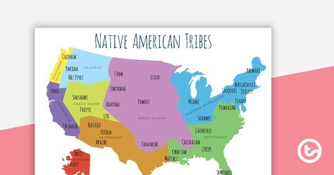 Teaching Resource: A detailed map showing the native American tribes. Native American Map, Native American Tribes Map, Native Americans Unit, Map Printable, Maps For Kids, Printable Maps, Elementary School Teacher, American English, Native American Tribes