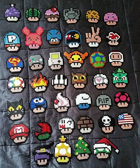 Super Mario pixel art mushrooms Super Mario Pixel Art, Mushroom Collection, Art Mushrooms, Perler Bead Mario, Christmas Perler Beads, Perler Creations, Pixel Beads, Melty Bead Patterns, Fuse Bead Patterns