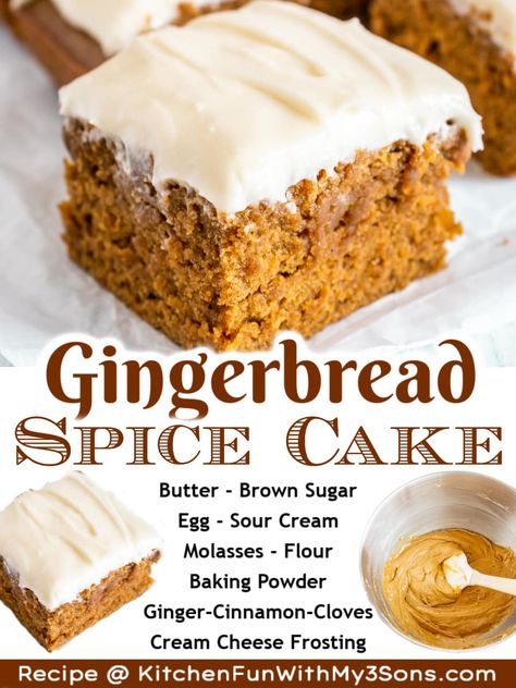 Gingerbread Cake Using Spice Cake, Gingerbread Spice Cake Mix Recipe, Frosting For Gingerbread Cake, Gingerbread Cake Cream Cheese Frosting, Gingerbread Snack Cake, Gingerbread With Cream Cheese Frosting, Ginger Spice Cake Recipe, Ginger Cake Christmas, Gingerbread Cake With Cream Cheese Frosting