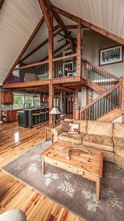 A Simple Timber Frame Mountain Retreat in New Hampshire Small Barn Home, Pole Barn Home, Barndominium Interior, House Staircase, Barn House Design, Pole Barn House, Barn Houses, Dream Cabin, Building Home