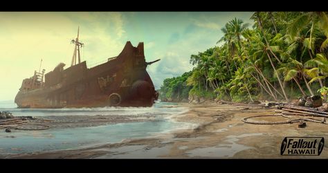 Desert Map, Fallout Rpg, Fallout Fan Art, Fallout Concept Art, Fallout Art, Boat Art, Shipwreck, Post Apocalyptic, Fallout