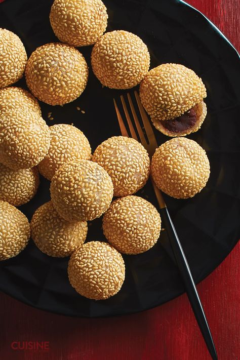 Red Bean Sesame Balls, Sesame Balls Red Bean Paste, Sesame Balls, Chinese Deserts, Restaurant Appetizers, Sweet Red Bean Paste, Glutinous Rice Flour, Sweet Red Bean, Red Bean Paste