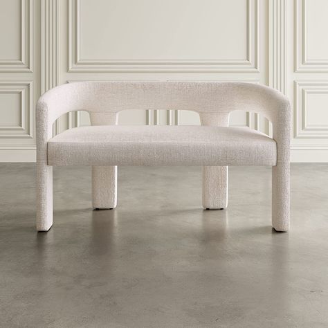 A great statement piece for the livingroom Curved Loveseat, Boucle Bench, Bench With Back, Upholstered Bedroom, Toss Pillow, Bedroom Bench, Modern Bench, Bed Slats, Modern Sectional