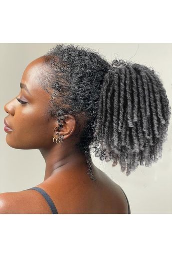 Matthia Grey Dreadlock Drawstring Ponytail for Black Women,6inch Short Curly Faux Loc Ponytail Hair Piece Clip on Coil Dreadlock Ponytails for Women Salt and Pepper Goddess Faux Locs (T1B/Gray#), #AD, ##Gray, #Sponsored, #Faux, #Grey, #Dreadlock Grey Dreadlocks Black Women, Faux Loc Ponytail, Grey Locs Black Women, Loc Ponytail, Ponytail For Black Women, Goddess Faux Locs, Faux Loc, Ponytail Hair Piece, Drawstring Ponytail