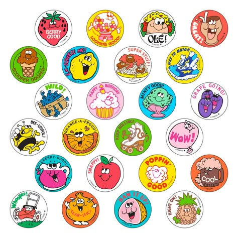 Get a whiff of this! TREND Scratch 'n Sniff Stinky Stickers® from the '80s are BACK! And they're SCENT-sational! This set includes one pack each of the inaugural 24 Retro Stinky Stickers® (Bee-utiful!, Berry Good, Cherry-Good!, Cool, Ex-Squeeze Me!, Grape Going!, Great!, Ham It Up!, Happy Birthday, Keep Rolling!, Looking Good!, Minty Good!, Ole!, Orange-A-Proud!, Poppin' Good, Right On!, Scooper Dooper, Snappy!, Super Stuff!, Tear-ific!, Way to Motor, Whoopee!, Wild!, and Wow!), plus one each of Retro Sticker Design, Print Out Stickers, Sticker Sheets Vintage, Slap Stickers, 80s Stickers, Stickers For Teachers, Scratch And Sniff Stickers, Bee Utiful, 80s Stuff