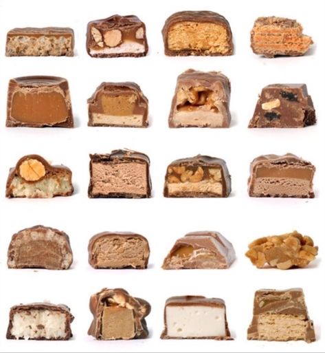 Candy bar cross-sections God Mat, Cross Section, Chocolate Candy, Om Nom, Chocolate Bar, Chocolate Cookie, Candy Bar, Chocolates, Different Types