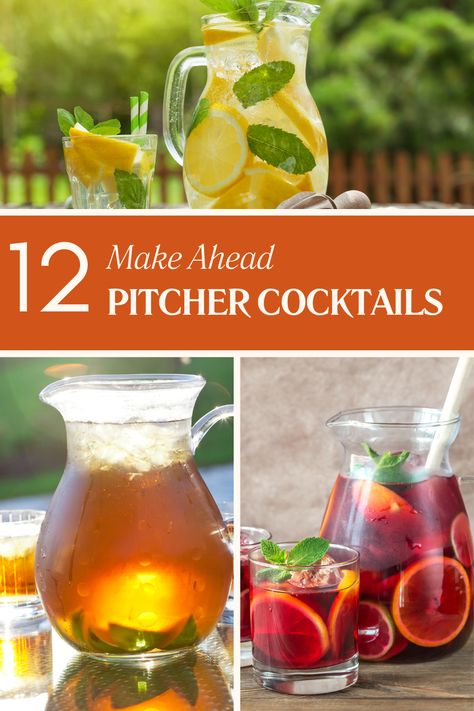 Brunch Pitcher Cocktails, Tailgate Batch Cocktail, Cocktails You Can Make In A Pitcher, Pitcher Recipes Alcoholic, Make Ahead Alcoholic Drinks, Mixed Drink Pitcher Recipes, Party Pitcher Drinks Alcohol, Cocktail Pitcher Recipe Party Drinks, Easy Pitcher Cocktails Party Drinks