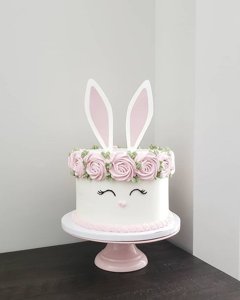 Small Bunny Cake, Bunny Themed Treats, Bunny Cake 1st Birthday, Rabbit Themed Birthday Cake, 1st Birthday Bunny Cake, Some Bunny Is Two Cake, Easter Bunny Birthday Theme, Bunny Cake Ideas Birthday Parties, Bunny Theme Birthday Cake