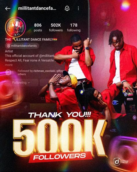 @millitantdancefamily congrats to your 500k followers #explorepage #graphicdesigner #postoftheday❤️ #viral 500k Instagram Followers, 500k Followers, Graphic Design, On Instagram, Quick Saves, Instagram