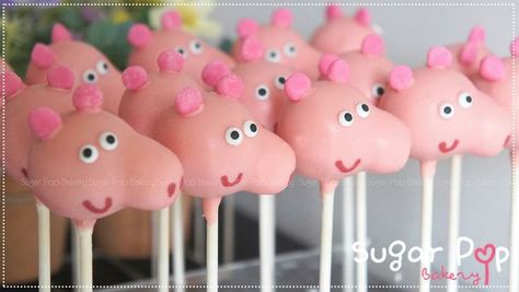 peppa pig cake pops tutorial - Google Search Peppa Pig Cake Pops, Pig Cake Pops, Cake Pops Tutorial, Peppa Pig Birthday Cake, Pink Cake Pops, Pepper Pig, Cake Pop Tutorial, Pig Birthday Cakes, Peppa Pig Cake