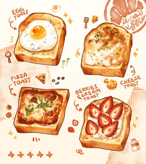 Asian Snacks Drawing, How To Draw Cute Food, Korean Food Illustration Art, Cafe Food Drawing, Food Illustration Tutorial, Food Cute Drawing, Food Sketch Illustration, Food Drawing Cute, Food Doodle Art