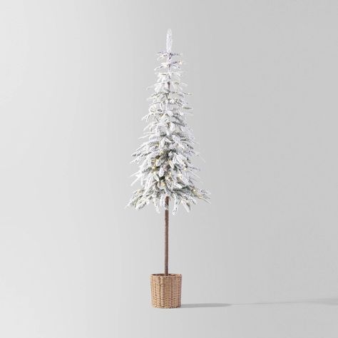 Pre-lit LED Dewdrop Downswept Flocked Balsam Fir with Basket Artificial Christmas Tree Warm White... | Target Christmas Tree Clear Lights, Warm White Lights, Neutral Christmas Decor, Drop Lights, White Light Bulbs, Plastic Lights, Flocked Christmas Trees, Christmas Tree Shop, Christmas Favorites