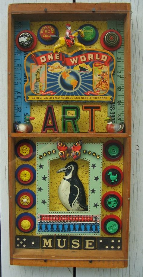 Box Sculpture, Assemblage Art Collage, Box Assemblage, Curiosity Cabinet, Arte Folk, Collage Diy, Object Art, Shadow Box Art, Game Boards