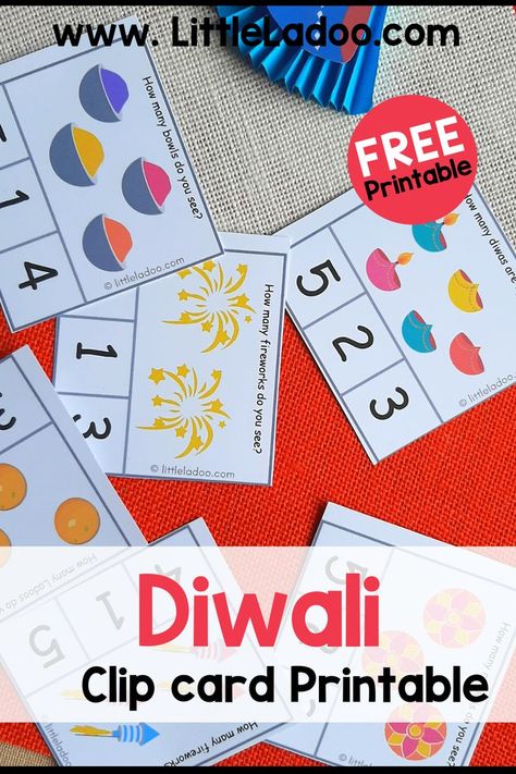 Free Diwali Printable cards Diwali Activities, Counting Clip Cards, Math Activities For Kids, Festival Theme, Winter Preschool, Holidays Around The World, Theme Activity, Free Cards, Math Activity