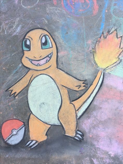 Pokémon Charmander chalk art by Rhea. Dragon Chalk Art, Pokemon Chalk Art, Walk Ideas, Fun Chalk Art, Walk Idea, Chalk Ideas, Pokemon Charmander, Sidewalk Chalk Art, Pokemon Birthday Party