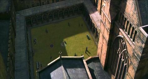 The Middle Courtyard (also known as the Transfiguration Courtyard) was one of the cloisters in the inner part of Hogwarts Castle. Harry Potter Wiki, School Places, Durham Cathedral, Armillary Sphere, Ronald Weasley, The Transfiguration, Neville Longbottom, The Prisoner Of Azkaban, Hogwarts Castle