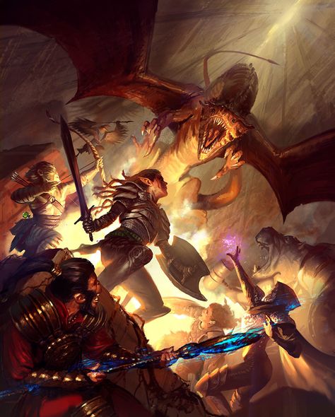 Rise of the Dragon, Javier Charro on ArtStation at https://www.artstation.com/artwork/aVP1z Rise Of The Dragon, Rpg Horror, Rpg Dice, Splash Art, Fantasy Battle, Scene Art, Dnd Art, Fantasy Setting, Cover Artwork