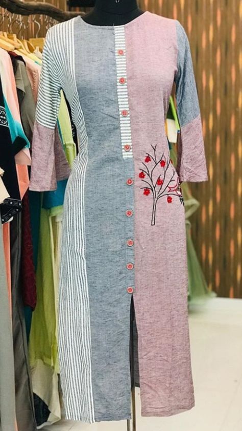 Beautiful cotton-Linen Kurti. Sewing Patterns For Women Tops, Linen Kurti, Sewing Patterns For Women, Global Desi, Trendy Sewing Patterns, Salwar Pattern, Designer Kurti Patterns, Kurti Patterns, Kurti Designs Latest