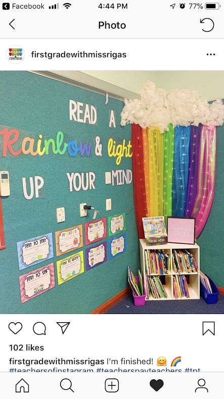 Reading Corner Daycare, Rainbow Book Display, Reading Rainbow Classroom, Book Rainbow Bulletin Board, We Are A Rainbow Of Possibilities Door, Book Corner Classroom, Reading Corner Quotes Classroom, Plants Classroom, Kids Literacy