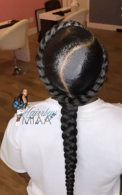 Side Part Two Feed In Braids, Two French Braids Into One Braid, 2 Braids With Weave Side Part, Side Part 2 Braids, 2 Braids Into 1, Two Braids Into One, Short Shaved Hair, Side Braid Ponytail, Baddie Hair