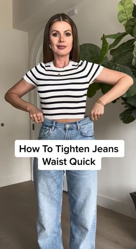 Tighten Jeans Waist, Tighten Jeans, Wide Jeans Outfit, How To Make Jeans, Big Jeans, Boyfriend Jeans Outfit, High Wasted Jeans, Sewing Jeans, Rolled Up Jeans