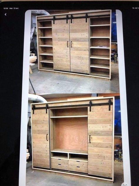 Pallet Furniture Designs, Pallet Designs, Seni Dan Kraf, Kraf Diy, Pallet Decor, Diy Bedroom, Bilik Tidur, Bedroom Closet, Diy Holz