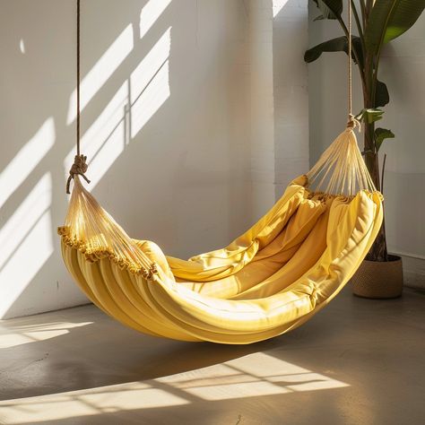 Introducing the “Banana Bliss Hammock” – a vibrant yellow haven for ultimate relaxation. Inspired by the curved shape of bananas, it cradles your body for unmatched comfort. Hang it up, and swing into tropical bliss! Conceptual AI Art Follow @ecosapiens for more! Unique Products Design, Outdoor Swing, Porch Swing, Bananas, Hammock, Outdoor Space, Relaxation, Yellow, Quick Saves