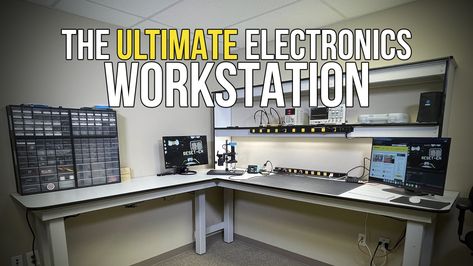 Build the Ultimate Electronics Workbench - The Geek Pub Computer Repair Workbench, Work Bench Ideas, Workstation At Home, Electronics Workspace, Electronics Lab Workbenches, Electronics Workbench, Garage Workshop Plans, Workbench Designs, Electronic Workbench