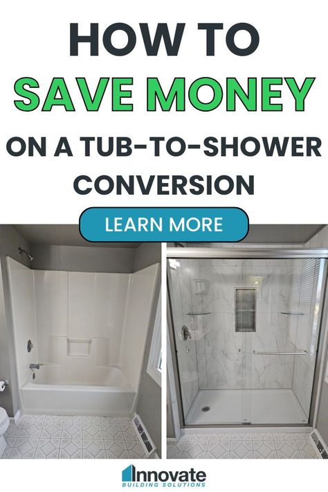 Upgrade your bathroom without breaking the bank. Find out what a tub-to-shower conversion might cost you with our handy guide.| Innovate Building Solutions | Cleveland bathroom remodel | Shower Tips and Tricks | Bathroom Design ideas | Cheap Bathroom Remodel Shower Instead Of Bathtub, Diy Bath To Shower Conversion, Remodel Shower On A Budget, Replacing A Tub With A Shower Stall, Bathtub Shower Remodel On A Budget, Turn Tub Into Shower Stall, Replacing Tub With Shower Ideas, Shower Renovation On A Budget, Tub Into Shower Conversion