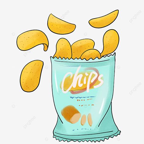 chips clipart,bagged potato chips,delicious potato chips,crunchy potato chips,disassembled potato chips,puffed food,decorative pattern,food clipart,potato clipart Chips Illustration Design, Chip Bag Drawing, Bag Of Chips Drawing, Chips Images, Chips Cartoon, Chips Drawing, Potato Clipart, Chips Illustration, Chips Aesthetic