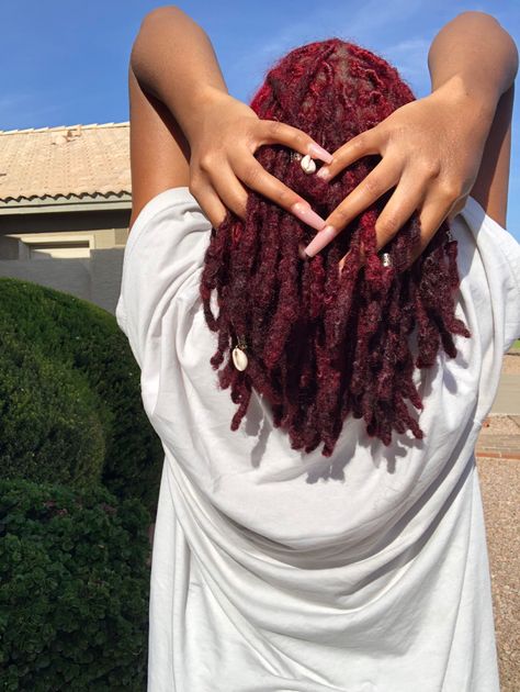 Deep Red Locs Black Women, Burgundy Red Locs Black Women, Dyed Locks Black Women, Maroon Dreadlocks Black Women, Burgundy And Ginger Locs, Maroon Locs Black Women, Burgundy Hair Locs, Coloured Locs Black Women, Burgundy Locs Men